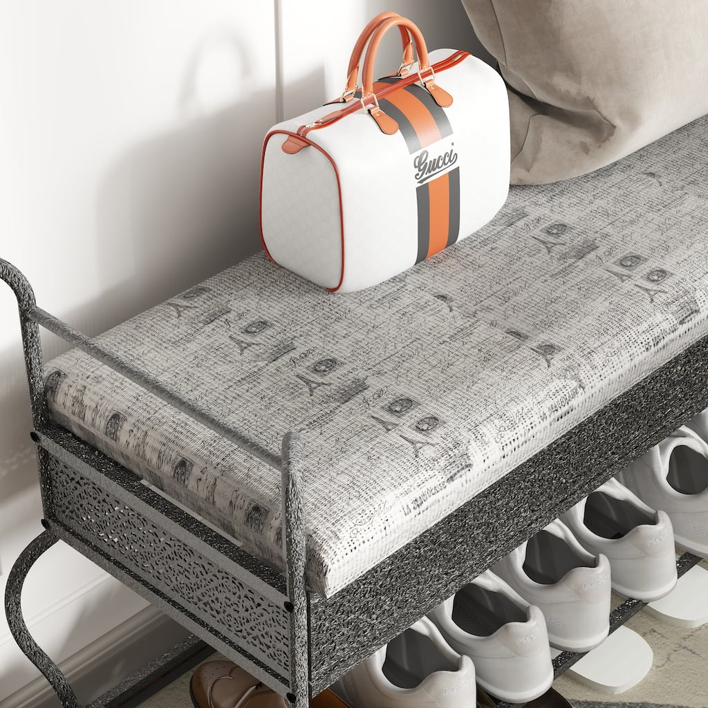 Shoe Rack Bench for Entryway, Industrial Bench, Rustic Shoe Rack for Small Spaces, Upholstered Entryway Bench