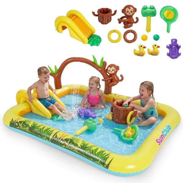 slide 2 of 10, Gymax Inflatable Play Pool Center w/Water Slide Monkey & Tree Stump - Multi-colored Multi-colored - Kids