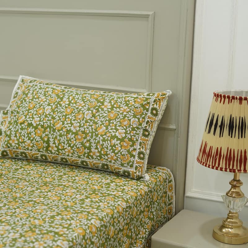 Fabdivine Cotton Hand Block Floral Flat Sheet Bed Room Home Décor Accent Gift