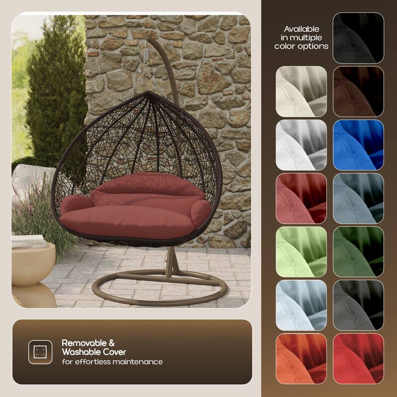 2-Person Egg Swing Chair in Brown Stainless Steel 2-Seater Porch Swing with Stand for Outdoor and Indoor - 77.95" Height