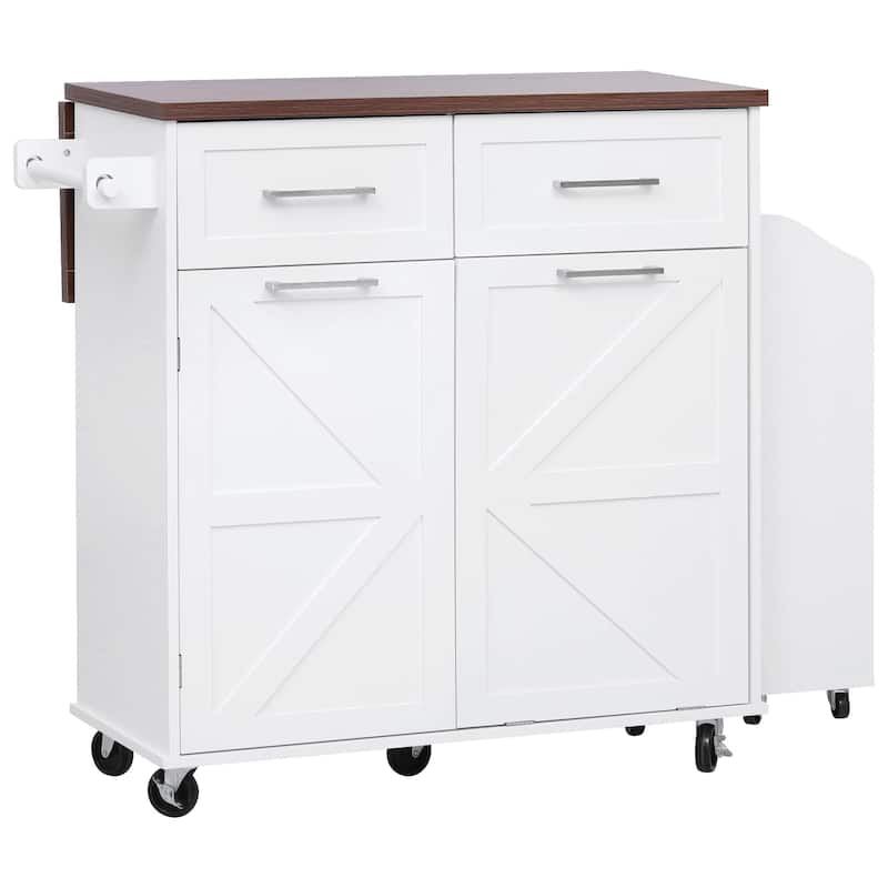 47.2"Farmhouse Kitchen Island with Drop Leaf, Removable Side Racks,Two Drawers,Rolling Kitchen Cart on Wheels with Towel Rack