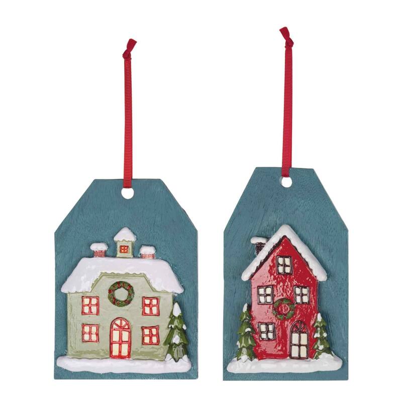 Set of 6 Winter House Tag Christmas Ornaments 5.5"