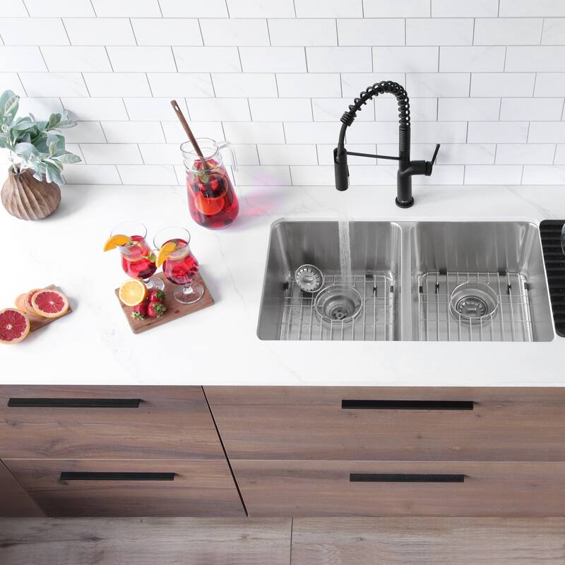 STYLISH 29 inch L x 18 inches W Double Bowl Undermount and Drop-in Stainless Steel Kitchen Sink - 29" x 18" x 8"