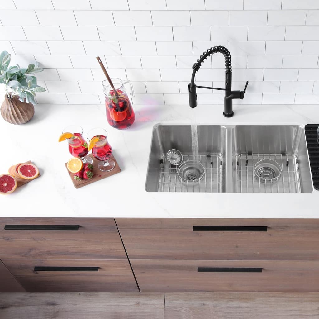 STYLISH 29 inch L x 18 inches W Double Bowl Undermount and Drop-in Stainless Steel Kitchen Sink - 29" x 18" x 8"