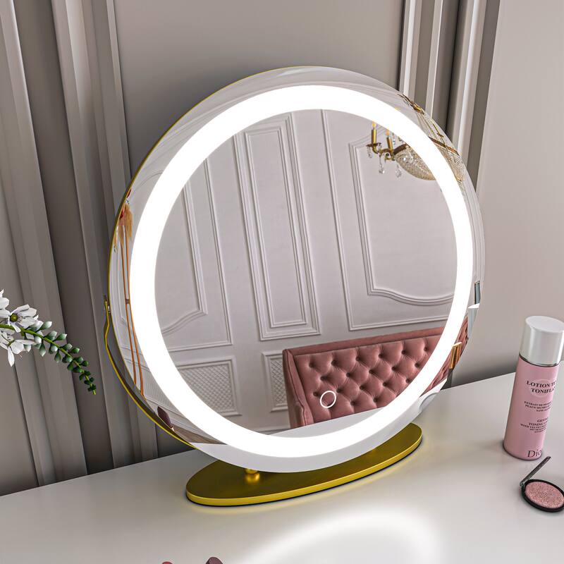 TOOLKISS 19-inch Round Dimmable LED Tabletop Makeup Mirror - 19"