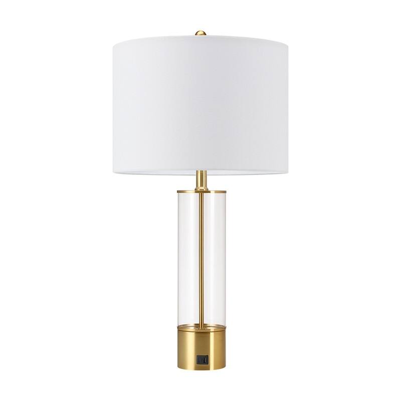 3-Way USB Table Lamp Set of 2 with White Shades - 25.5 in. H