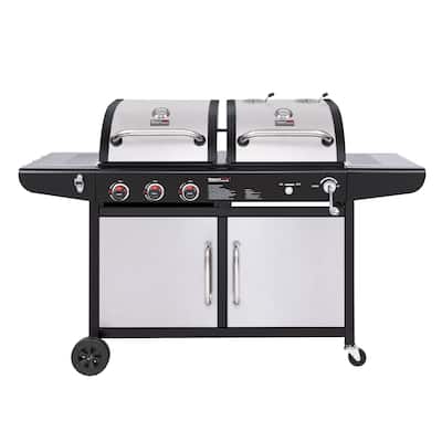 Royal Gourmet ZH3002SN 3-Burner 25,500-BTU Dual Fuel Cabinet Gas and Charcoal Grill Combo, Outdoor Barbecue, Silver
