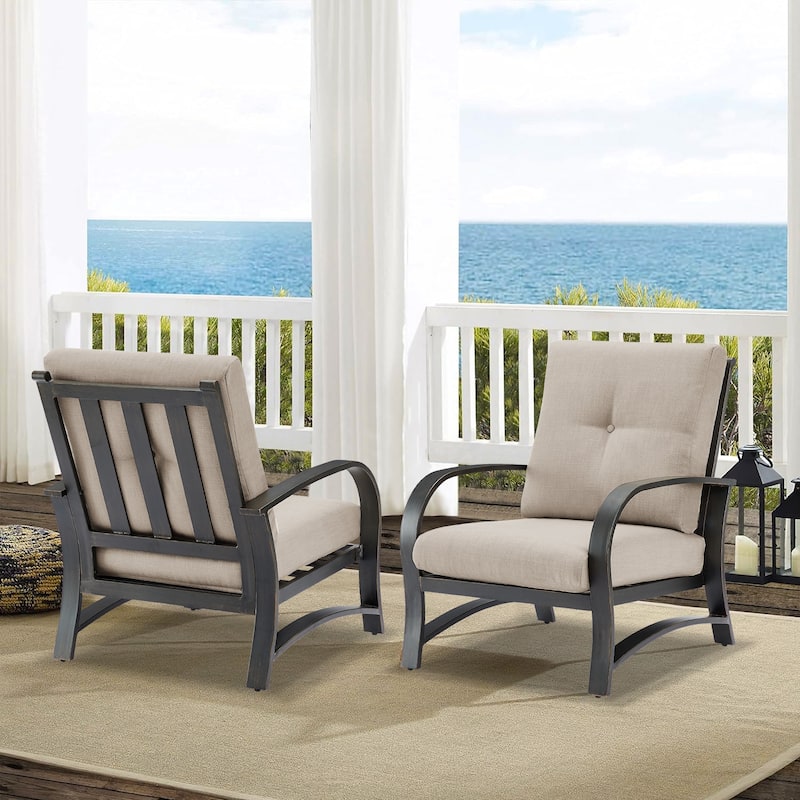 Outdoor Aluminum Chair with Sunbrella Cushion Set of 2 - Black/Beige