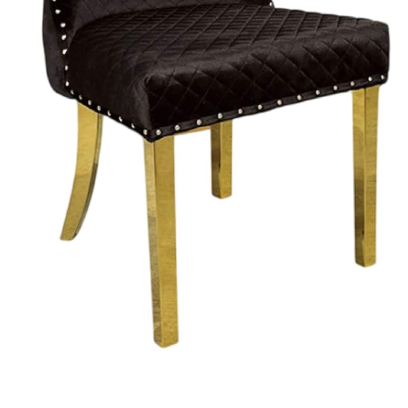 Anova Dining Side Chair Set of 2, Diamond Pattern Black Seat, Gold Leg