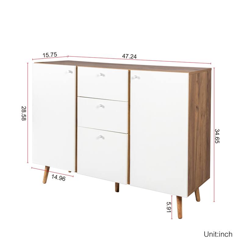 Sideboard Buffet Cabinet with 3 Drawers & 2 Doors, Adjustable Shelves for Kitchen or Dining Storage