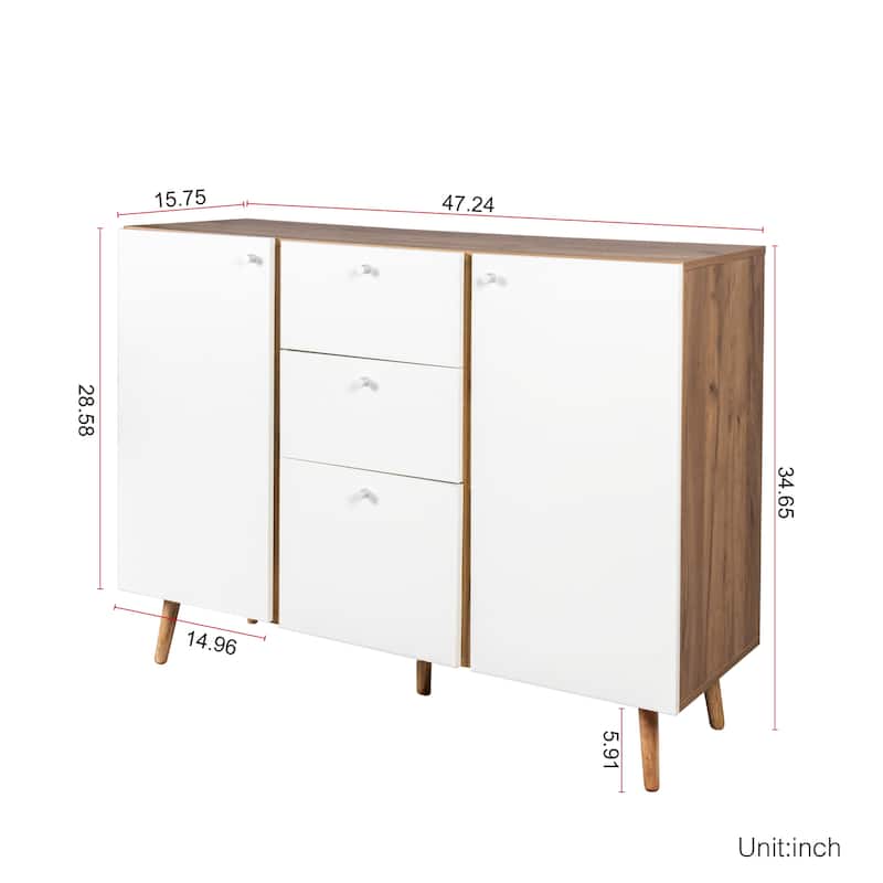 Sideboard Buffet Cabinet with 3 Drawers & 2 Doors,47.24"Buffet Cabinet with Adjustable Shelves