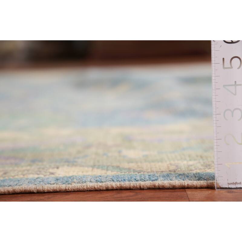 Hand Knotted Oriental 100% Wool Carpet Transitional All-Over Navy Blue & Blues Oushak Area Rug - 11' 7'' X 9' 1''