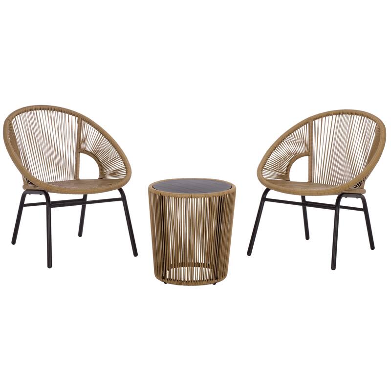 SAFAVIEH Outdoor Patio Furniture Otto Rattan 3-Piece Set - 27"W x 30"D x 31"H - Natural/Black