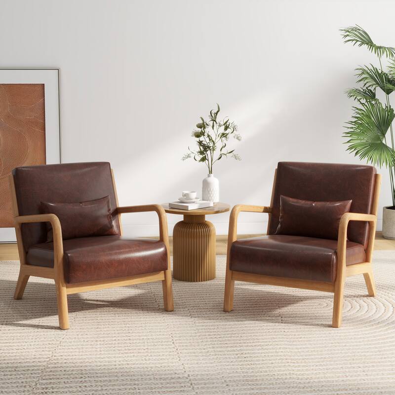 2 Set Mid Century ModernUpholstered Accent Chairs Armchair with Pillow