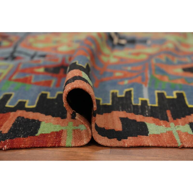 Hand Woven Oriental 100% Wool Carpet Southwestern Tribal Multi-Colored Kilim Area Rug - 10' 3'' X 5' 3''