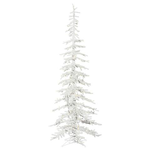 Vickerman 9' x 37" Flocked Kuna Pine Artificial Christmas Tree, Warm White LED Lights - Flocked White on White