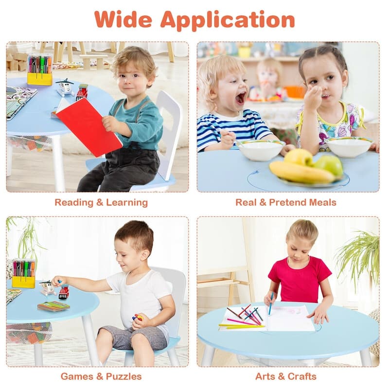 Wood Activity Kids Table and Chair Set with Center Mesh Storage for Snack Time and Homework - 23.5" x 23.5" x 17.5" (L x W x H)