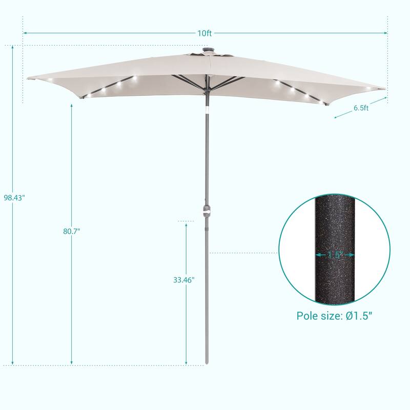 Bonosuki 10 x 6.5ft LED Patio Rectangular Umbrella Outdoor Market Umbrella Aluminium/Steel with Tilt and Crank