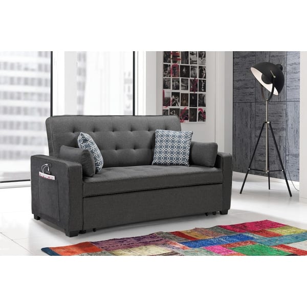 slide 2 of 7, Cody Modern Gray Fabric Sleeper Sofa with 2 USB Charging Ports and 4 Accent Pillows