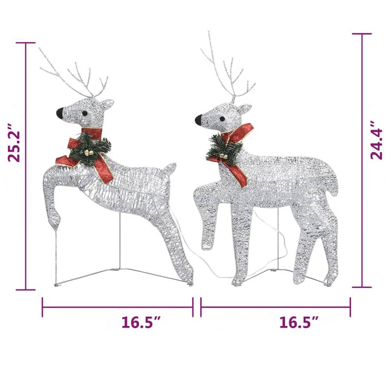 Outdoor 4 Reindeer Christmas Decor, 80 Cool White LEDs, Silver Metal - Silver, Cool White