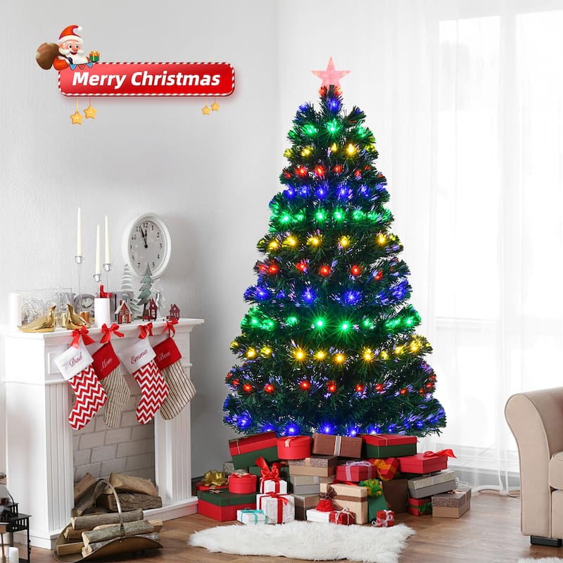 Green PVC Fiber Optic Christmas Tree 5FT with 180 multi-color LEDs - 31.5” Dia x 60” H