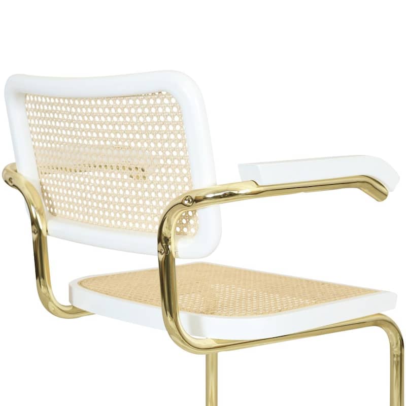 Breuer Chair Company Marcel Breuer Cesca Cane Cantilever Armchair Arm Chair w/ Brass Steel Frame (Various Wood & Cane Colors)