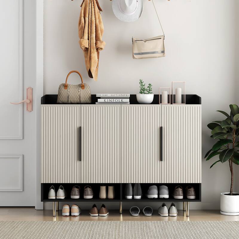 Modern Shoe Cabinet with 4 Doors, Shoe Storage Organizer with Adjustable Shelves for Entryway
