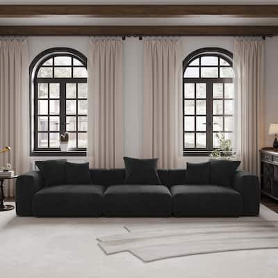 Large Modern Corduroy Fabric 3 Seats Sectional Sofa