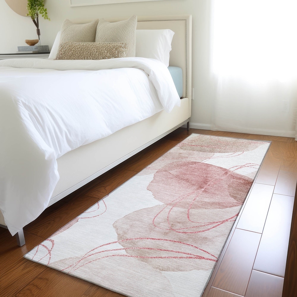 Machine Washable Indoor/ Outdoor Modern Circles Chantille Rug