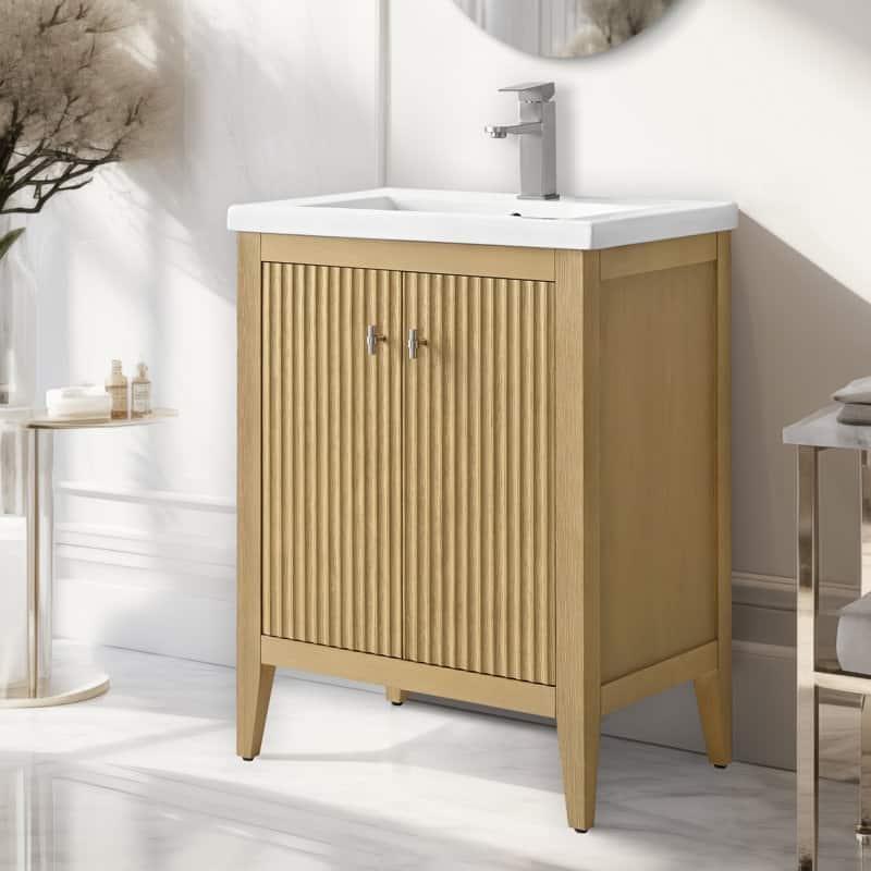 Vanity Art 24" Single Sink Bathroom Vanity Cabinet with Ceramic Top