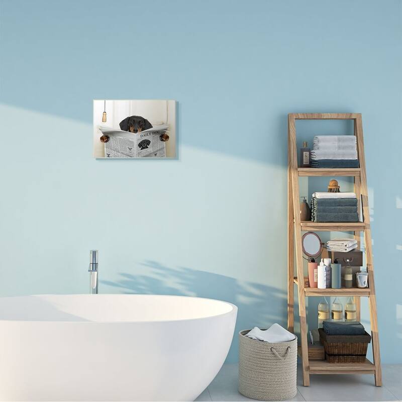 Stupell Dog On Toilet Newspaper Funny Animal Pet Design Wood Wall Art