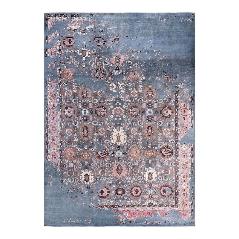 Ikat One-of-a-Kind Hand-Knotted Area Rug, Blue - 8' 10" x 12' 4"
