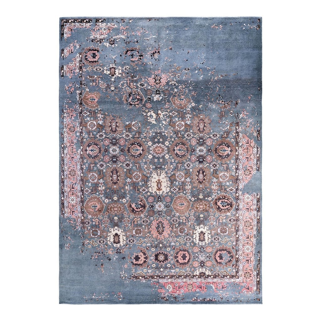 Ikat One-of-a-Kind Hand-Knotted Area Rug, Blue - 8' 10" x 12' 4"
