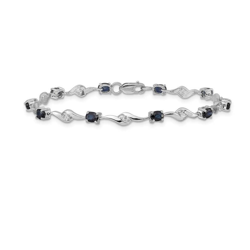 Curata 14k White Gold 7" 4mm Ruby, Emerald or Blue Sapphire Bracelet - Sapphire - 7 Inch - White