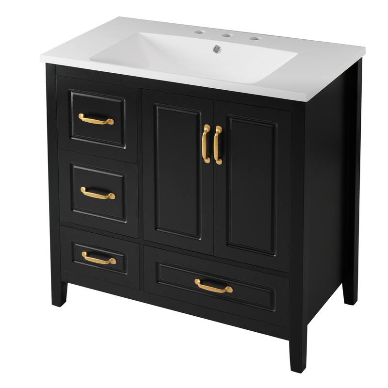36 inch Bathroom Vanity with Sink, One Cabinet with Soft-closing Doors, 4 Soft-Closing Drawers, Metal Handles