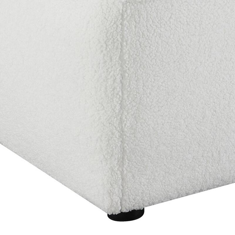 Kea 35 Inch Ottoman, Horizontal Channel Tufted, Grey Faux Sheepskin Fabric