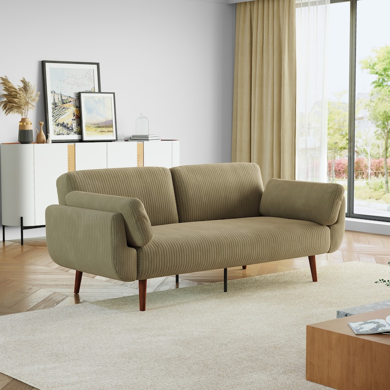 73.3" W Flared Arm Convertible Sleeper Sofa Modern Corduroy Loveseat