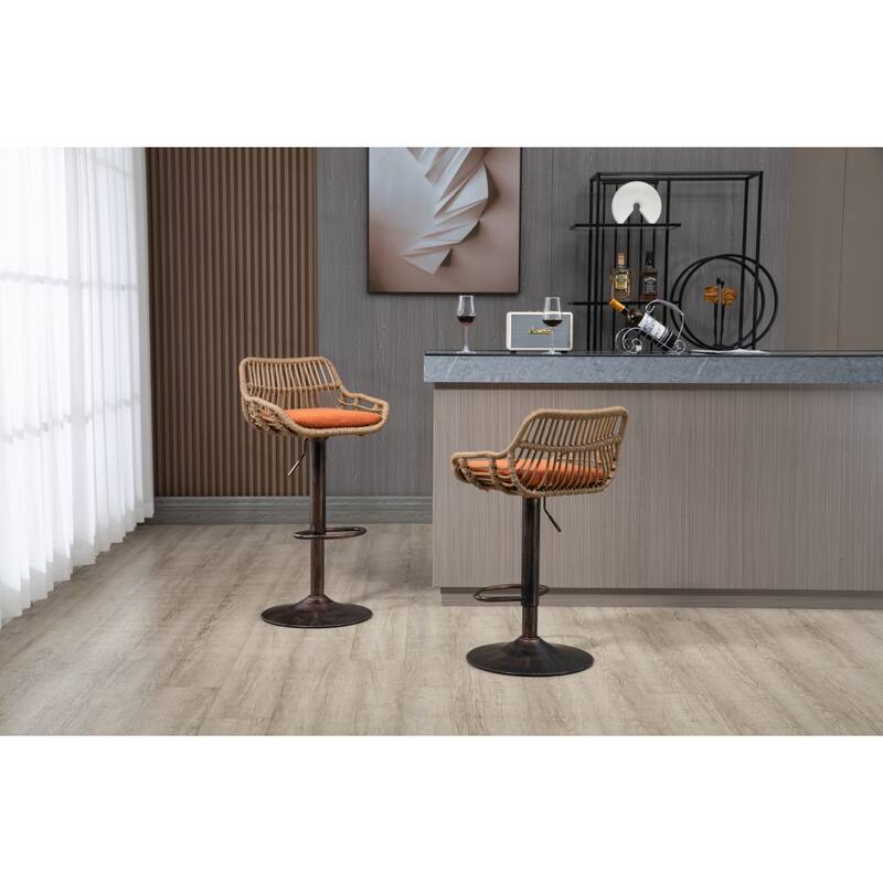 Swivel Bar Stools Set of 2, Adjustable Counter Height Rattan Bar Chairs with Footrest for Kitchen, Dining Room