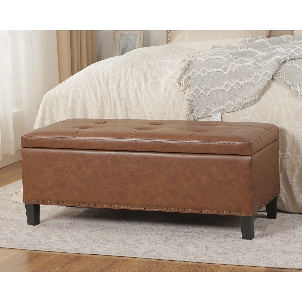 Adeco Storage Ottoman 41" Tufted Bench for Living Room Bedroom