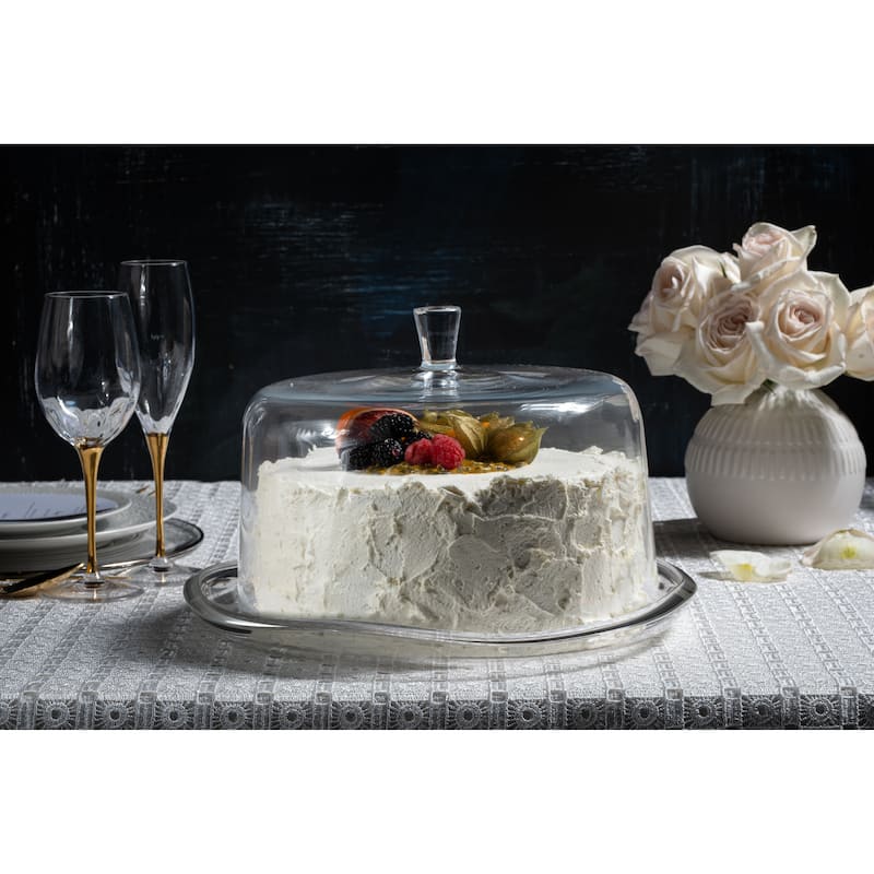 Glass Cake Plate With Dome-Wavy Edge-13.5"Diameter-Majestic Gifts Inc - 13.5" Diameter