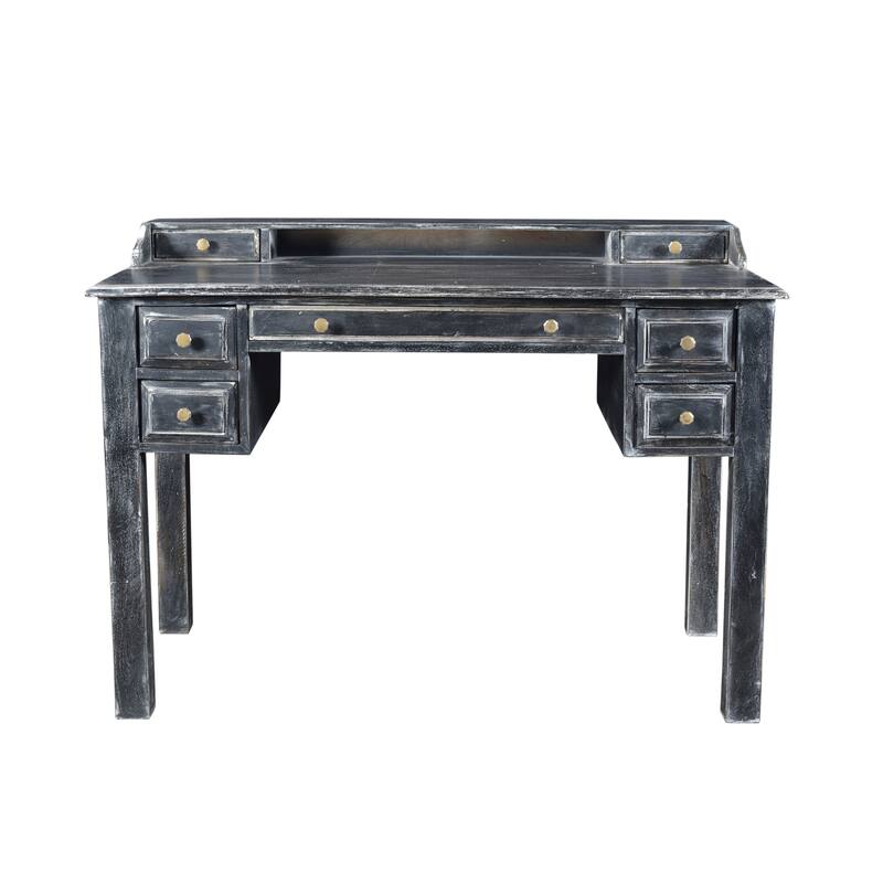 Martin 7-Drawer Desk in Cerused Black Finish