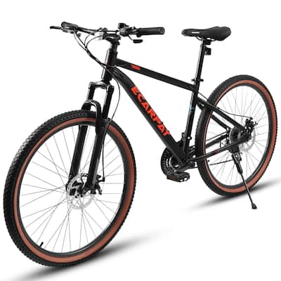 24 Inch Mountain Bike for Teenagers, High Carbon Steel Frame, Disc Brakes, Durable Design, Brown Edge Tires