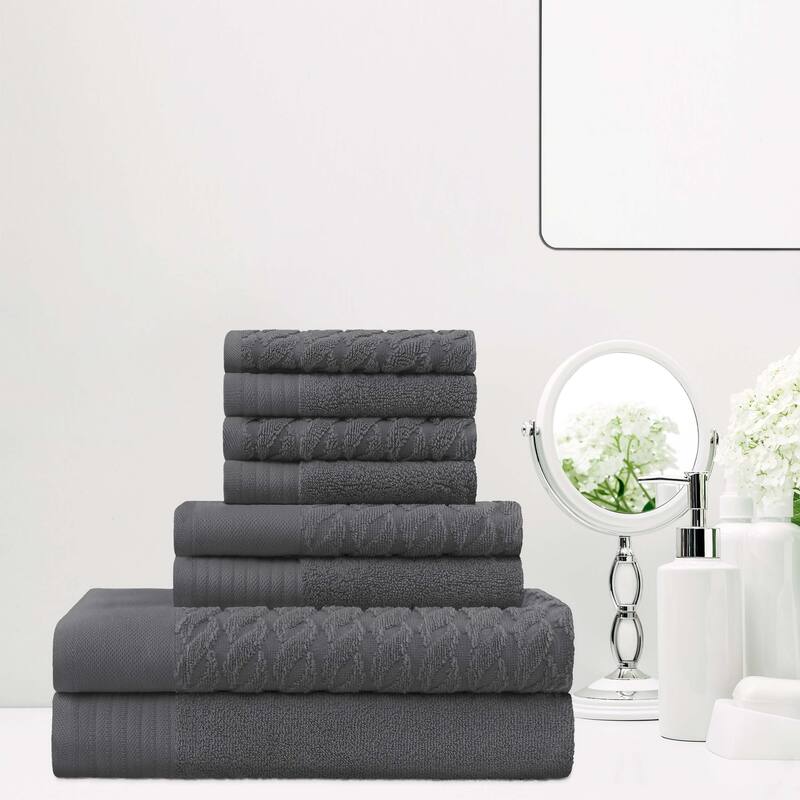 Turkish Cotton 8 Piece Herringbone and Solid Towel Set by Superior - Grey