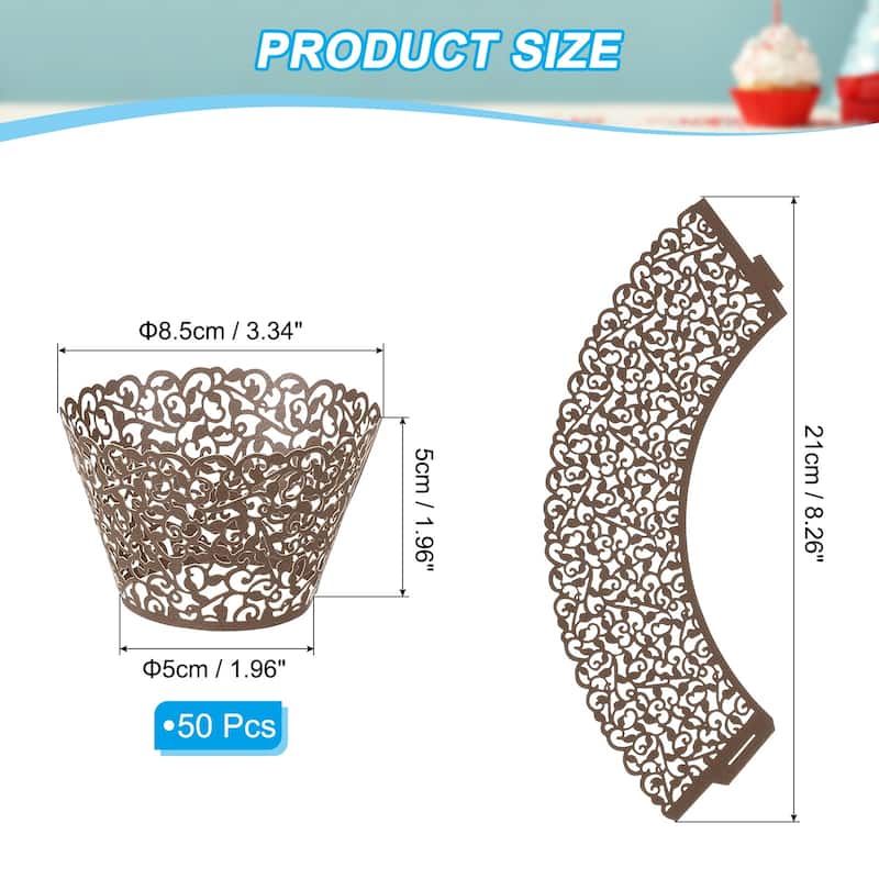 Cupcake Wrappers Paper, 50 Pack Baking Cups Standard Vine Decor - Brown