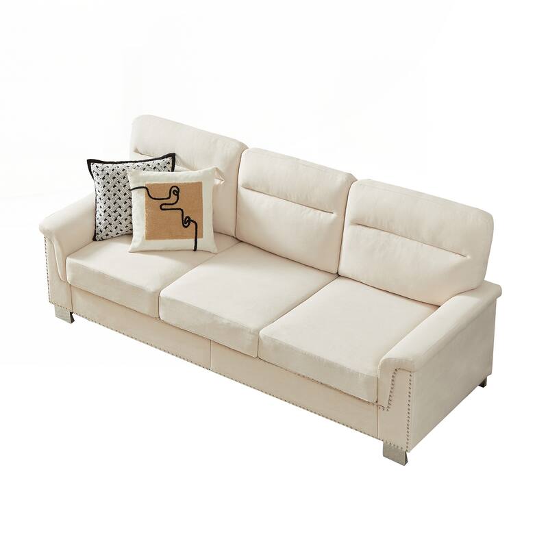 Modern Compressed Snowfleece Fabric 3-Seater Sofa, for Living Room, Bedroom, Office & Entertainment Spaces