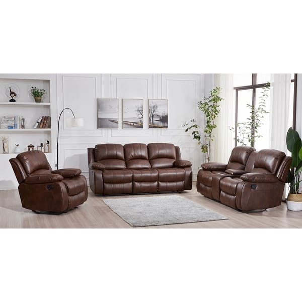 slide 1 of 1, Betsy Furniture 3 Piece Bonded Leather Reclining Living Room Set, Sofa, Loveseat and Glider Chair