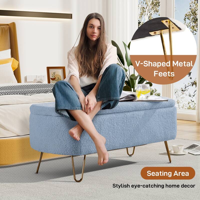 Ouyessir Modern Sherpa Storage Bench, Ottoman with Storage