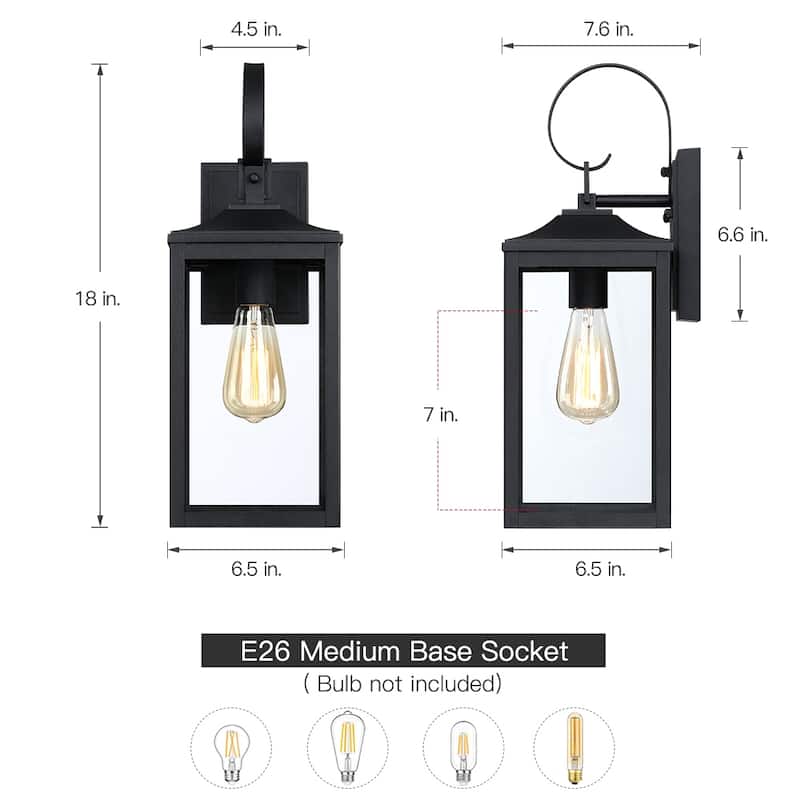 18"H 1-Light Black Outdoor Exterior Wall Lantern Sconce Light