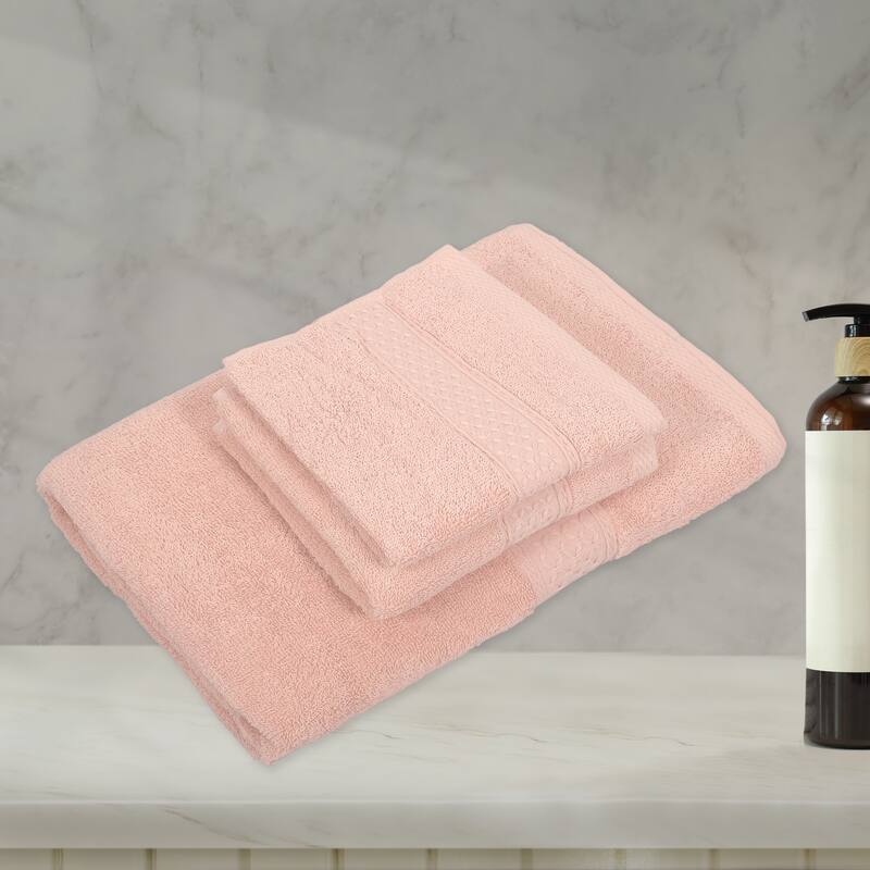 3 Pcs Cotton Bath Towel, Plain Soft Absorbent Cotton Bath Towel, Classic Design, 27.56"x55.12" - Pink