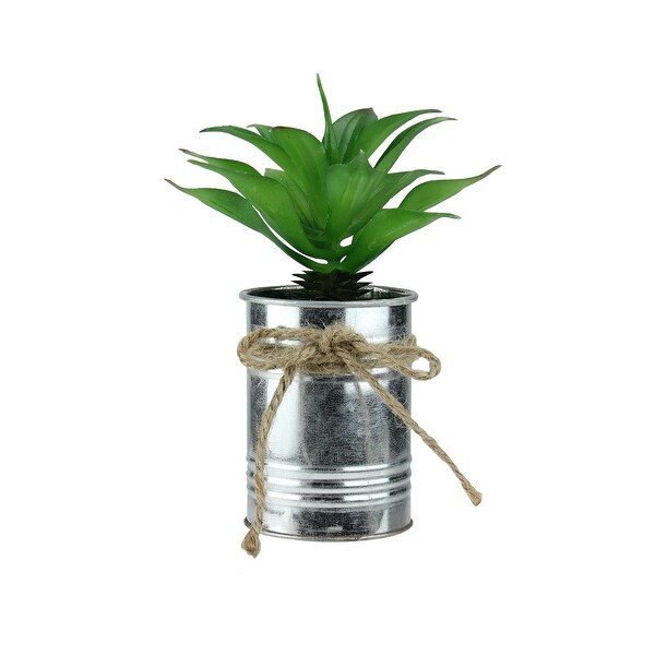 7" Green and Silver Colored Tropical Artificial Foliage in Tin Planter - N/A